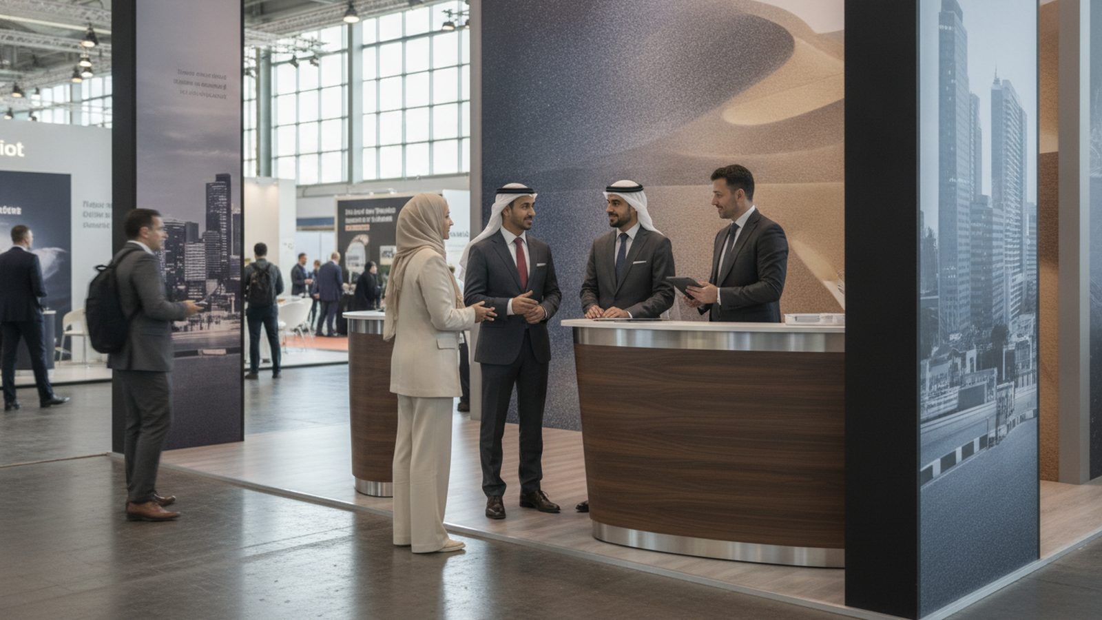 Delegation aus den Golfstaaten besucht einen Messestand auf einer deutschen Messe
